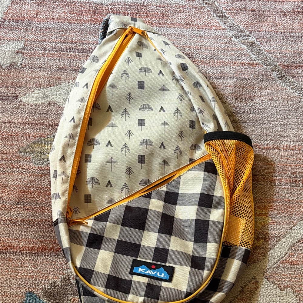Kavu Cream and Black Sling Bag with Orange Trim